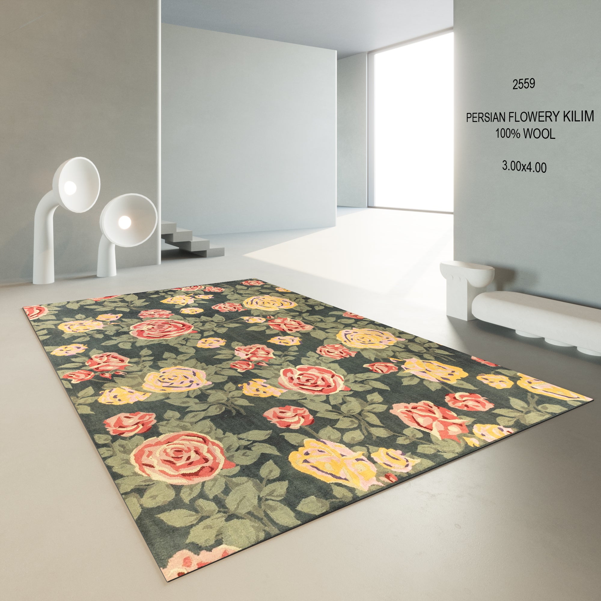 PERSIAN FLOWERY KILIM CARPET