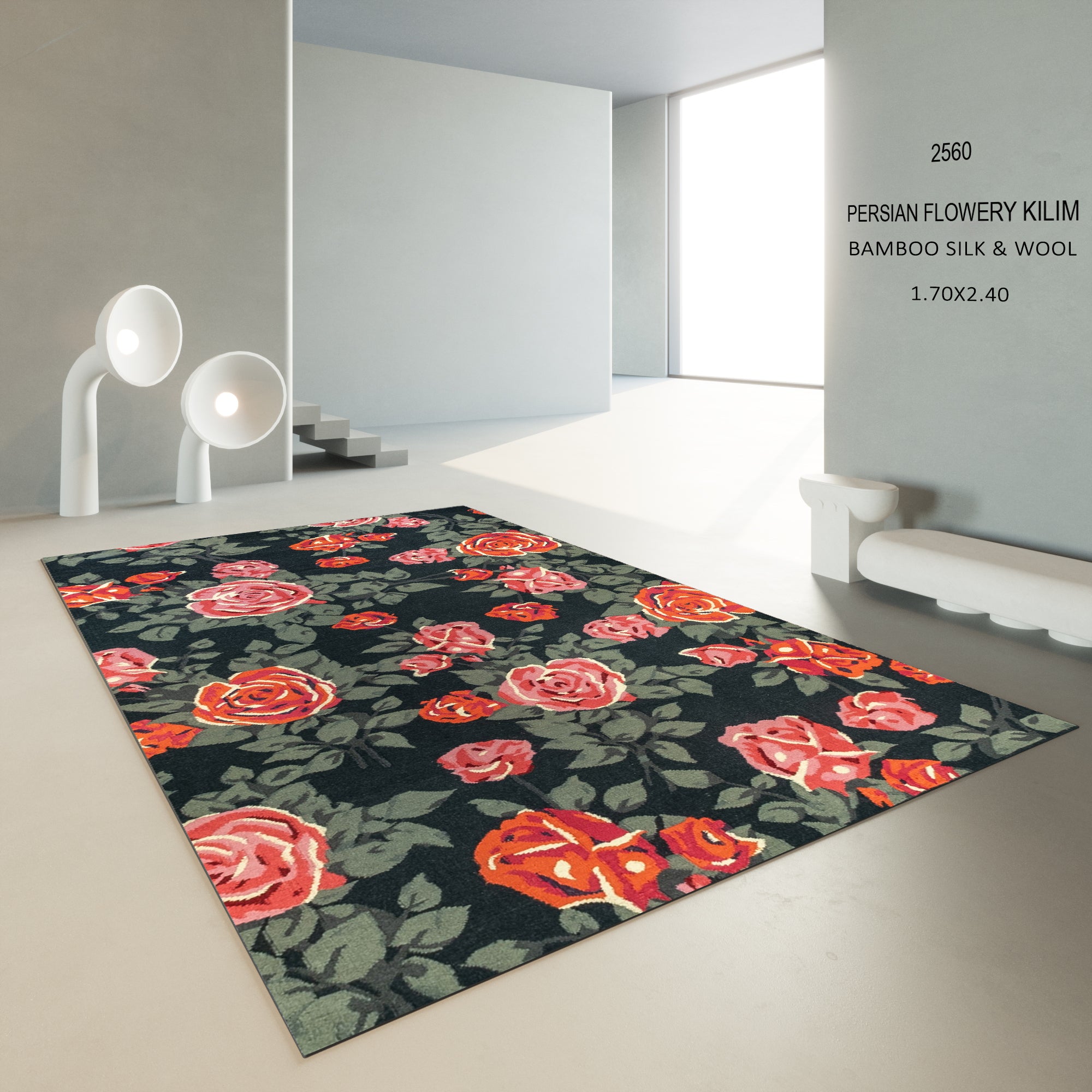 PERSIAN FLOWERY KILIM CARPET