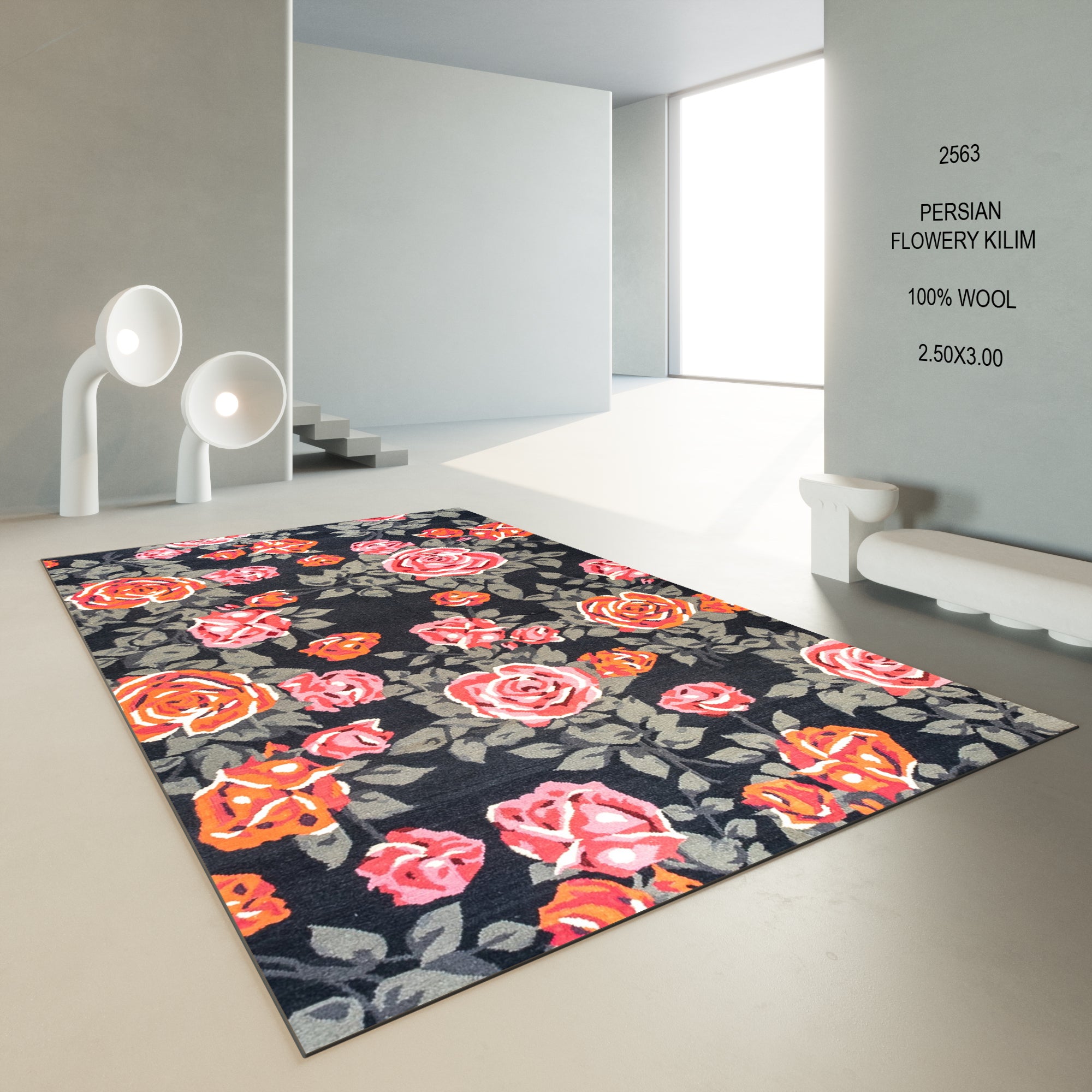 PERSIAN FLOWERY KILIM CARPET