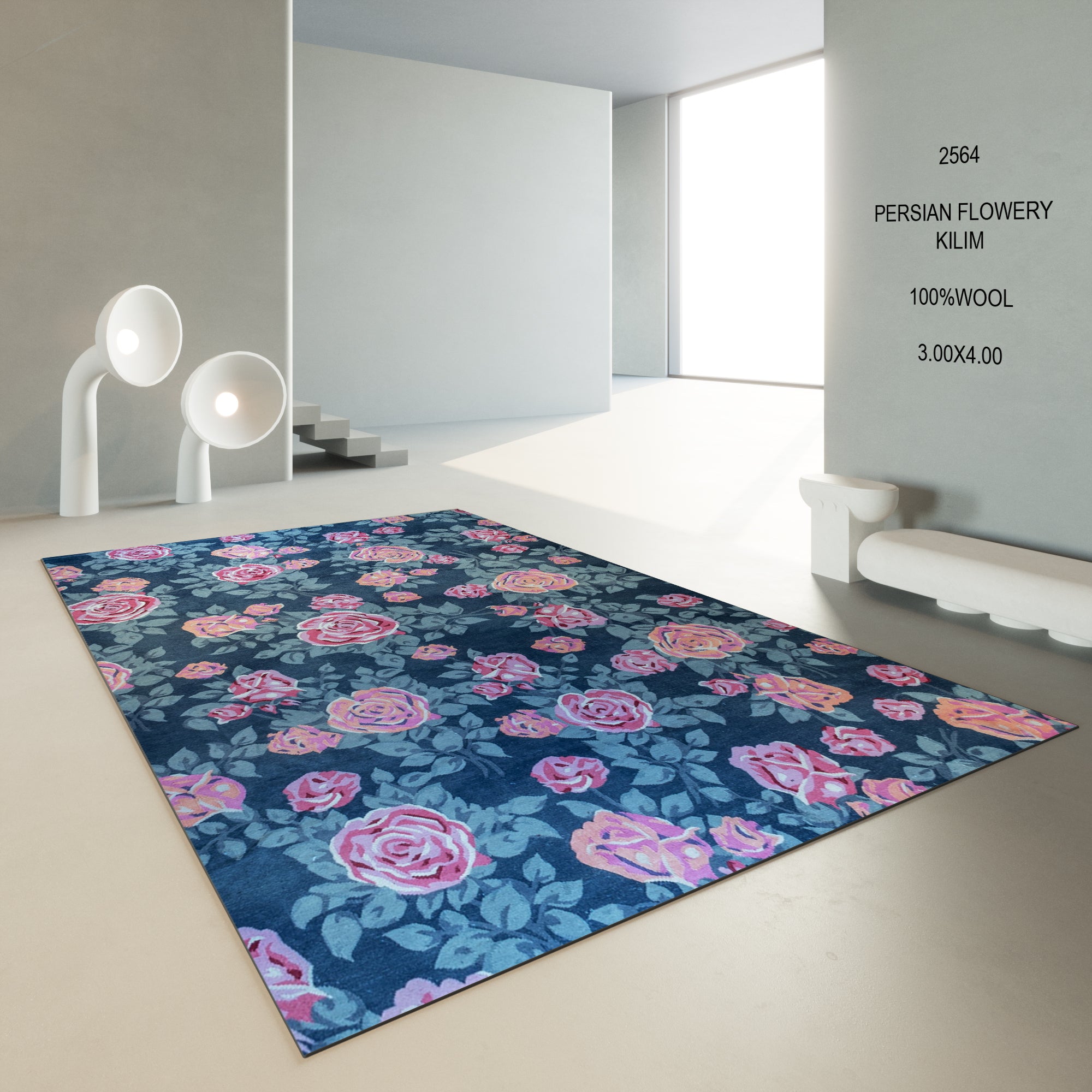 PERSIAN FLOWERY KILIM CARPET